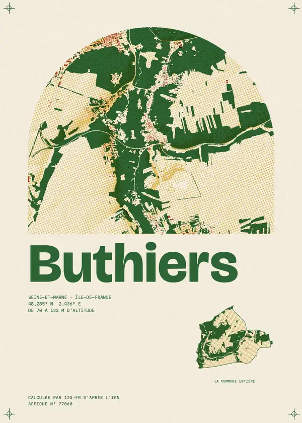 Affiche de Buthiers, calculée par 123-fr d'après l'IGN
