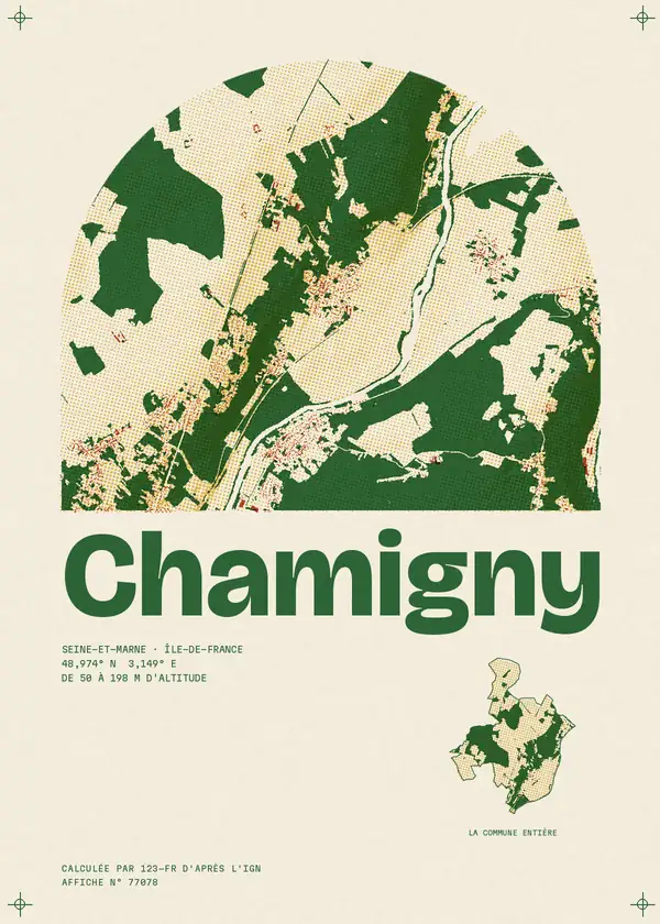 Affiche de Chamigny, calculée par 123-fr d'après l'IGN