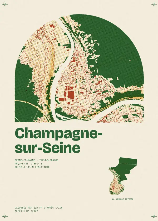 Affiche de Champagne-sur-Seine, calculée par 123-fr d'après l'IGN
