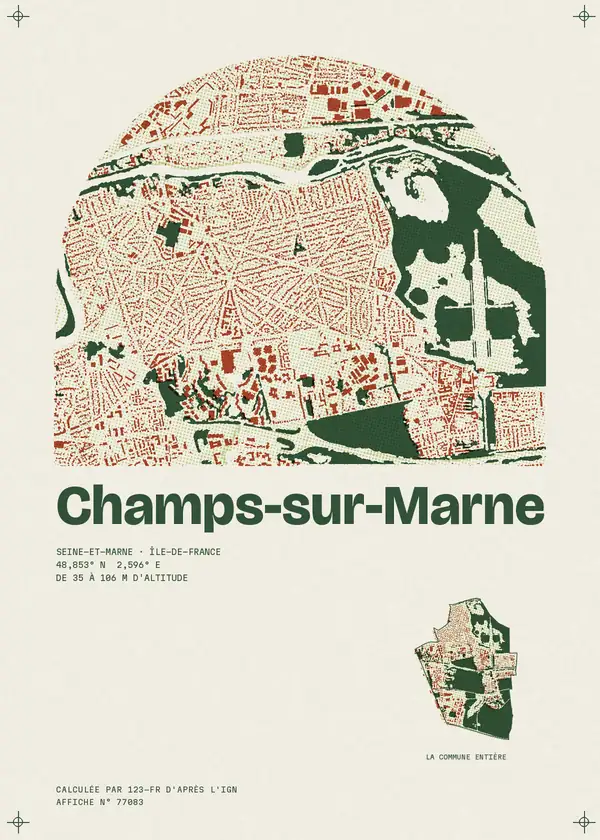 Affiche de Champs-sur-Marne, calculée par 123-fr d'après l'IGN
