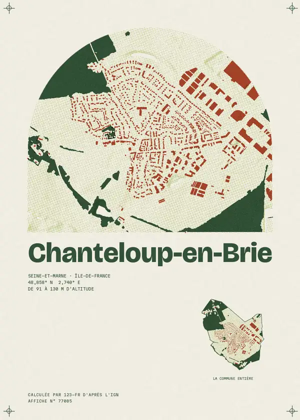 Affiche de Chanteloup-en-Brie, calculée par 123-fr d'après l'IGN