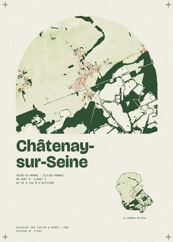 Affiche de Châtenay-sur-Seine, calculée par 123-fr d'après l'IGN