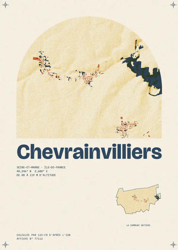 Affiche de Chevrainvilliers, calculée par 123-fr d'après l'IGN