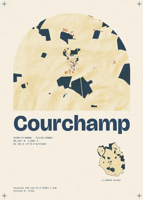 Affiche de Courchamp, calculée par 123-fr d'après l'IGN