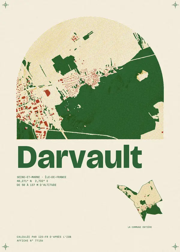Affiche de Darvault, calculée par 123-fr d'après l'IGN