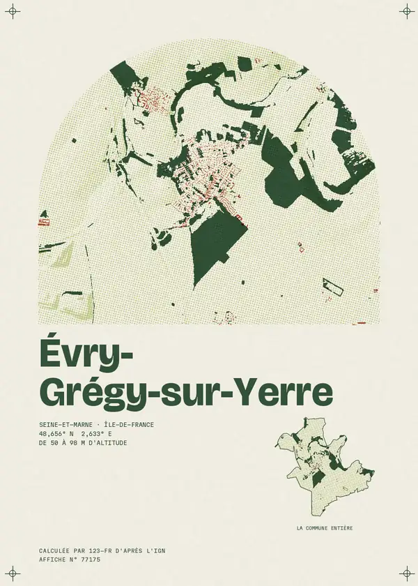 Affiche de Évry-Grégy-sur-Yerre, calculée par 123-fr d'après l'IGN