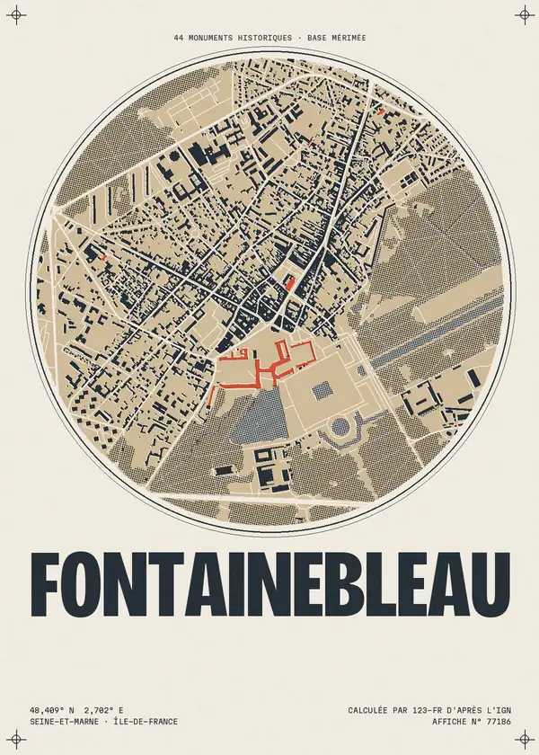 Affiche de Fontainebleau, calculée par 123-fr d'après l'IGN