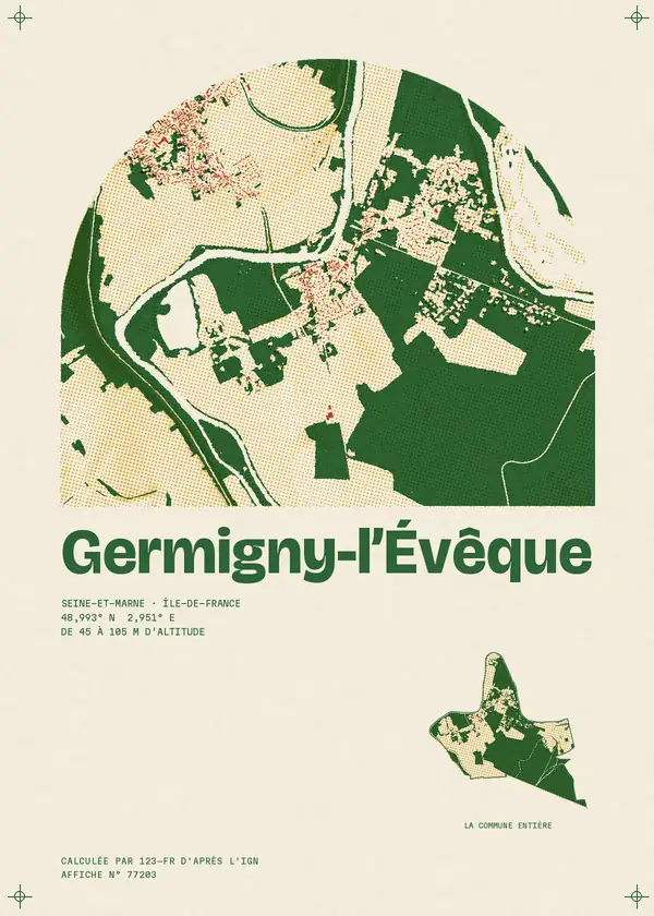 Affiche de Germigny-l'Évêque, calculée par 123-fr d'après l'IGN