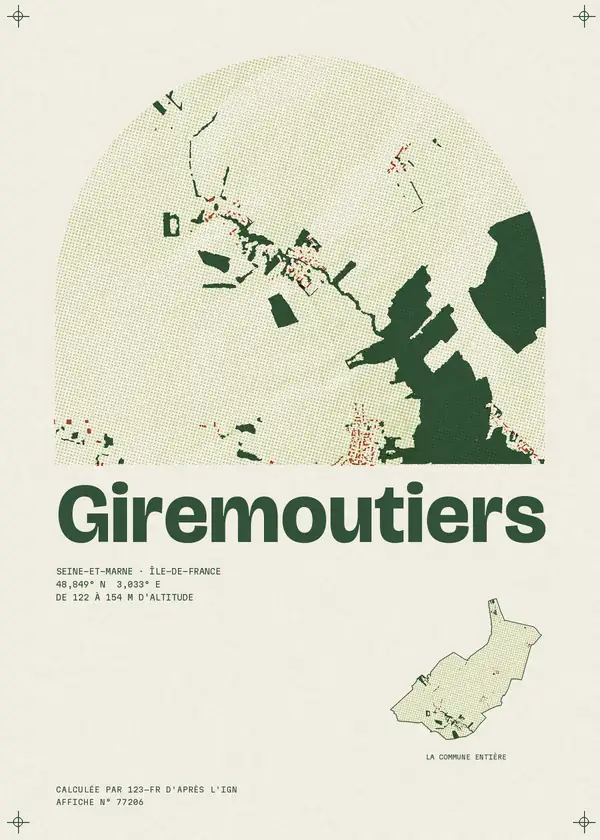 Affiche de Giremoutiers, calculée par 123-fr d'après l'IGN