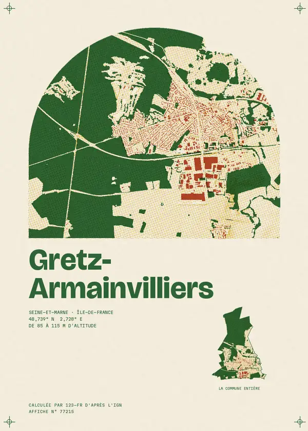 Affiche de Gretz-Armainvilliers, calculée par 123-fr d'après l'IGN