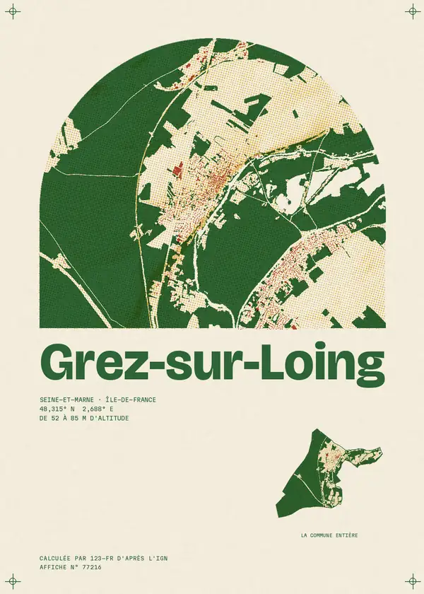 Affiche de Grez-sur-Loing, calculée par 123-fr d'après l'IGN
