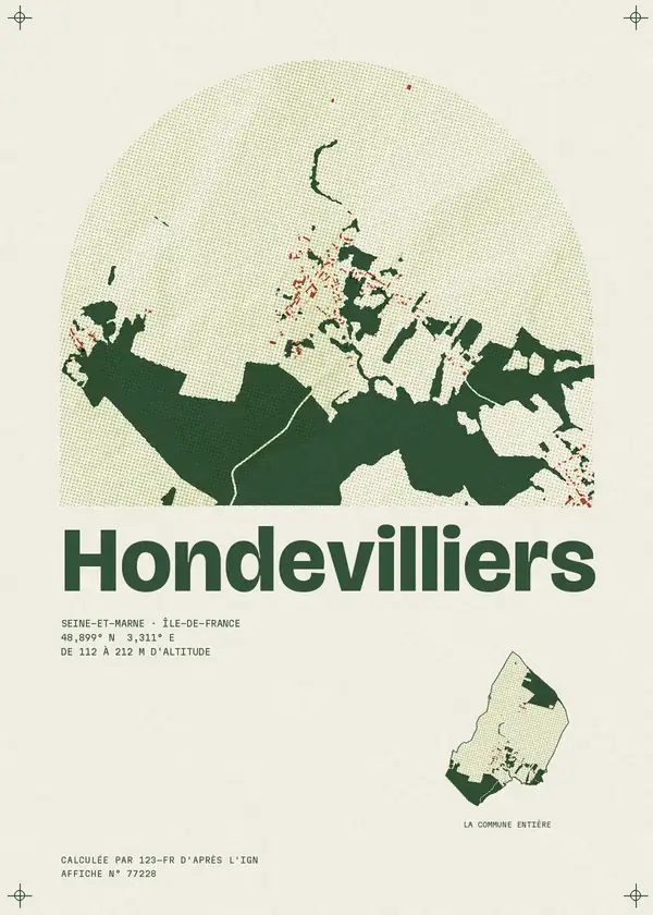 Affiche de Hondevilliers, calculée par 123-fr d'après l'IGN