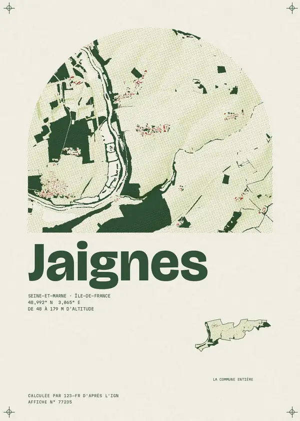 Affiche de Jaignes, calculée par 123-fr d'après l'IGN