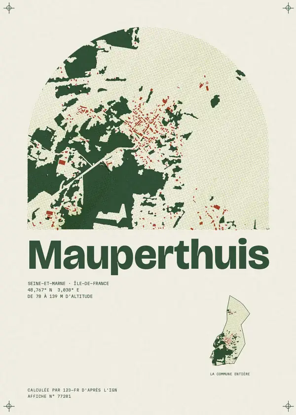 Affiche de Mauperthuis, calculée par 123-fr d'après l'IGN