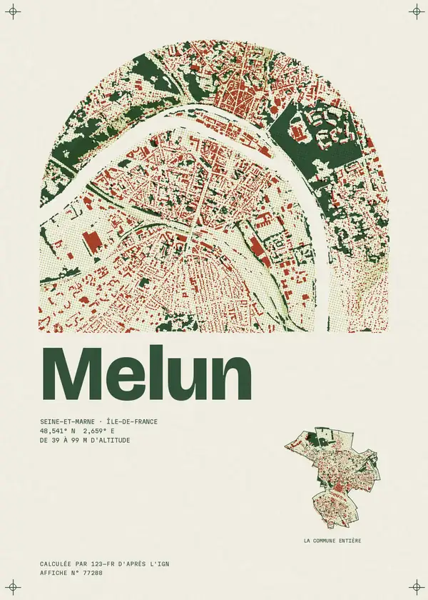 Affiche de Melun, calculée par 123-fr d'après l'IGN
