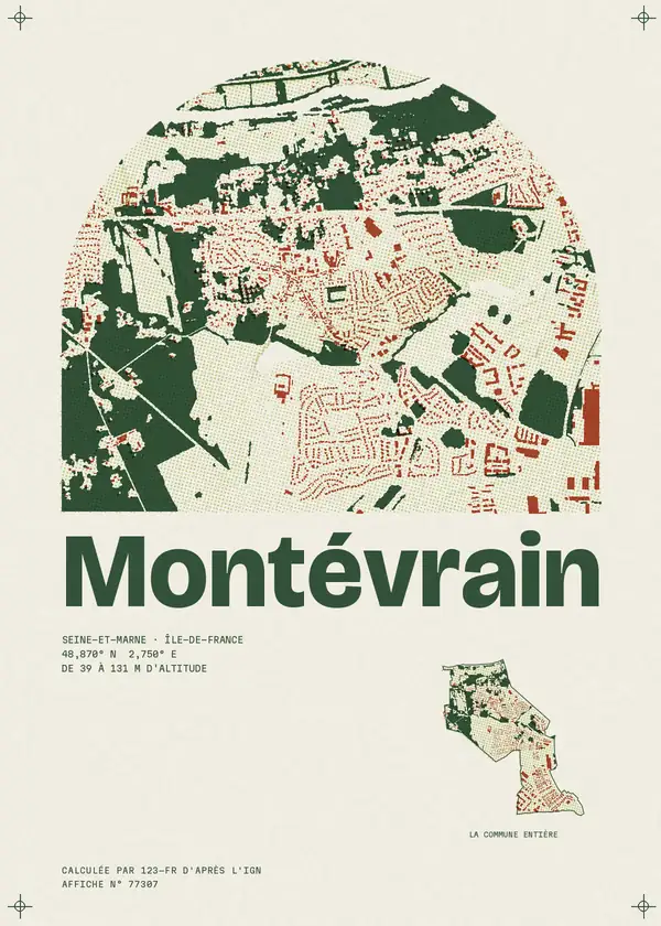 Affiche de Montévrain, calculée par 123-fr d'après l'IGN