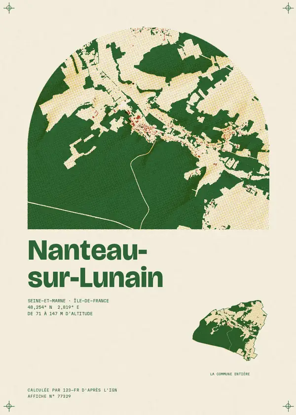 Affiche de Nanteau-sur-Lunain, calculée par 123-fr d'après l'IGN