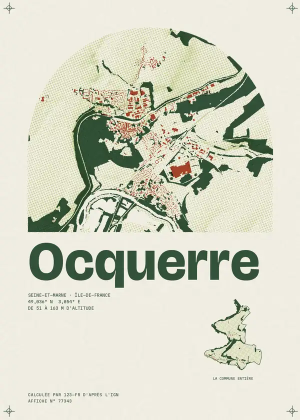 Affiche de Ocquerre, calculée par 123-fr d'après l'IGN