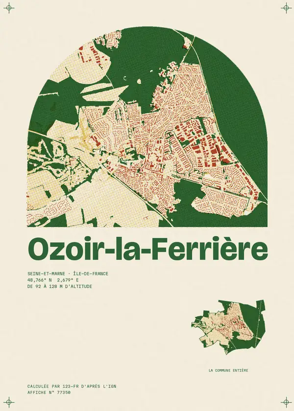 Affiche de Ozoir-la-Ferrière, calculée par 123-fr d'après l'IGN