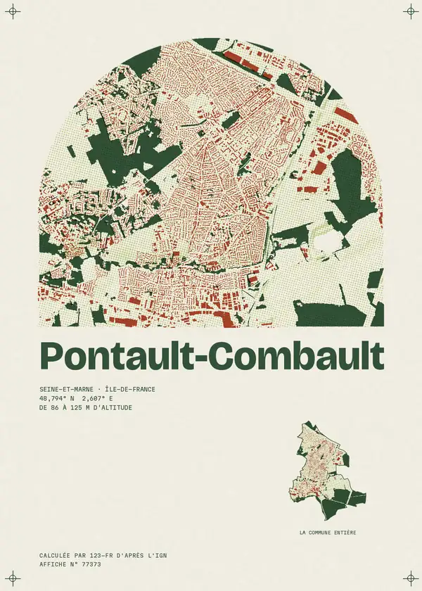 Affiche de Pontault-Combault, calculée par 123-fr d'après l'IGN
