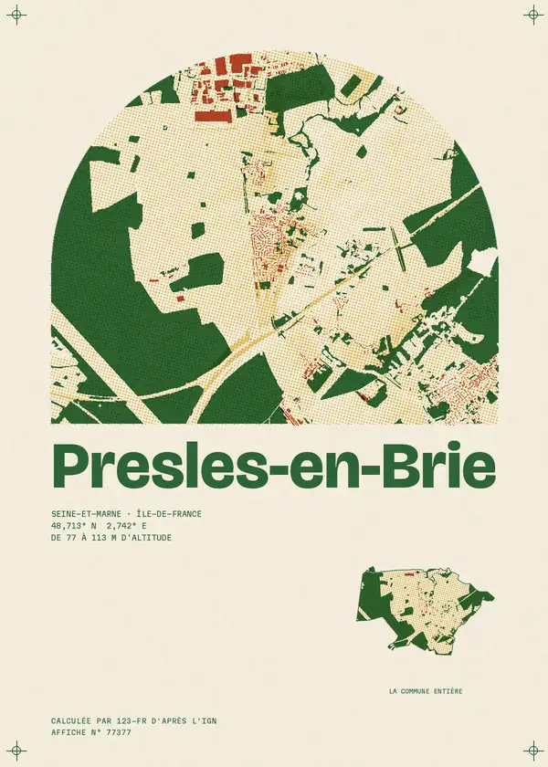 Affiche de Presles-en-Brie, calculée par 123-fr d'après l'IGN