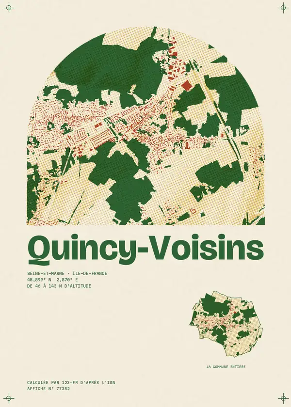 Affiche de Quincy-Voisins, calculée par 123-fr d'après l'IGN