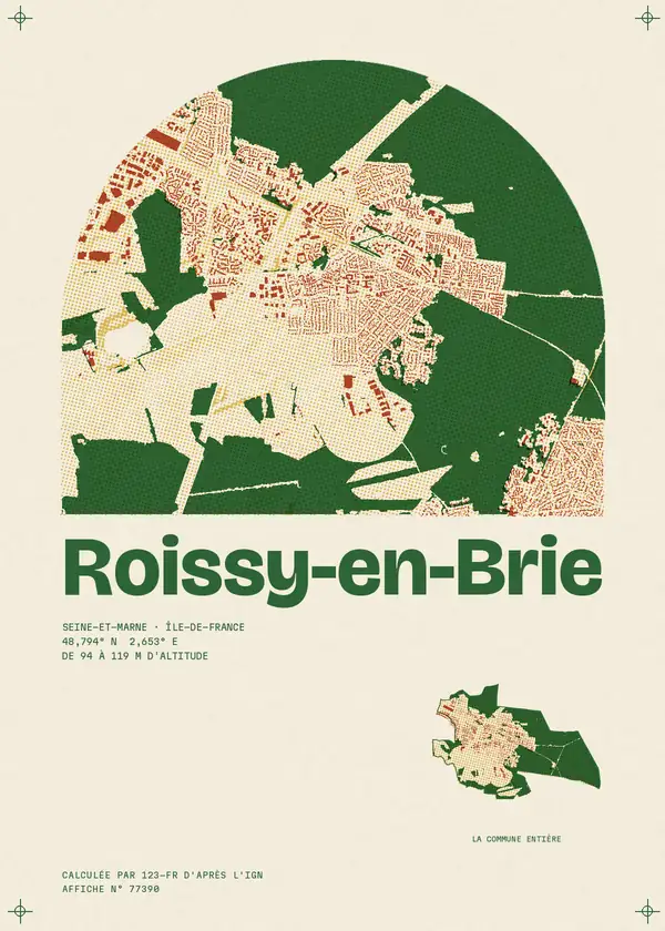 Affiche de Roissy-en-Brie, calculée par 123-fr d'après l'IGN