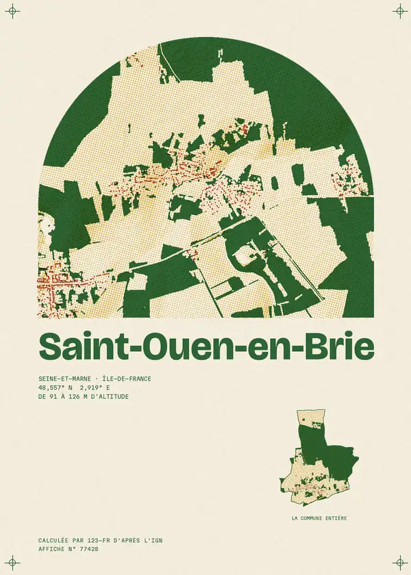 Affiche de Saint-Ouen-en-Brie, calculée par 123-fr d'après l'IGN