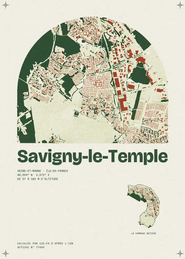 Affiche de Savigny-le-Temple, calculée par 123-fr d'après l'IGN