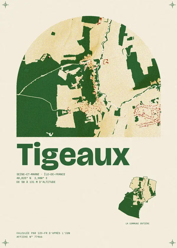 Affiche de Tigeaux, calculée par 123-fr d'après l'IGN