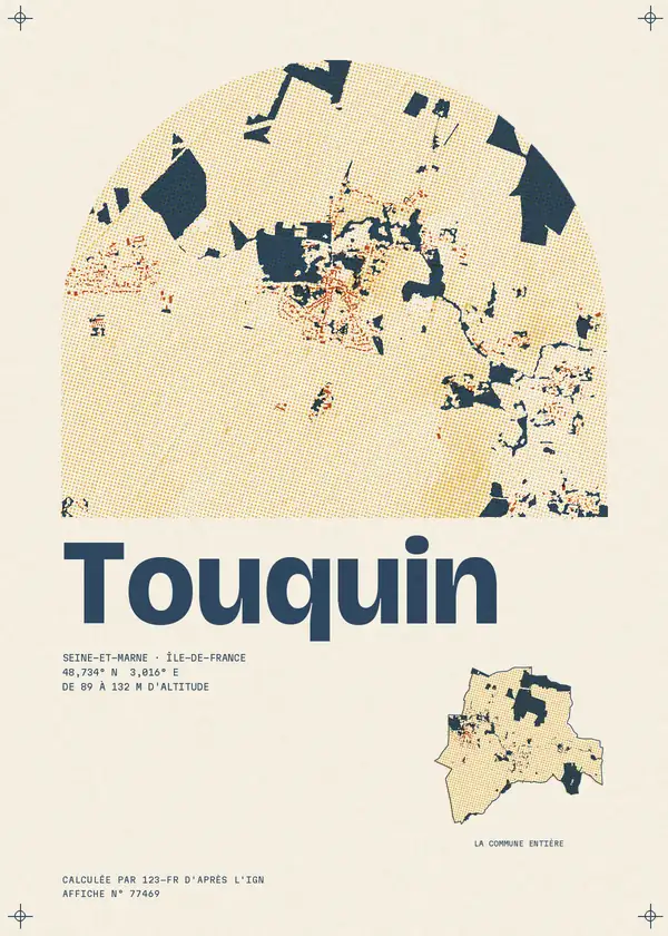 Affiche de Touquin, calculée par 123-fr d'après l'IGN
