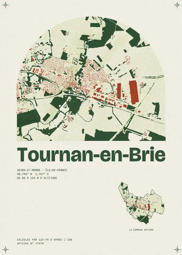 Affiche de Tournan-en-Brie, calculée par 123-fr d'après l'IGN
