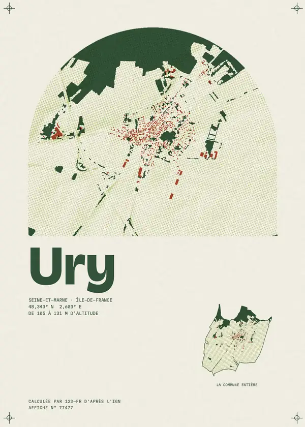 Affiche de Ury, calculée par 123-fr d'après l'IGN