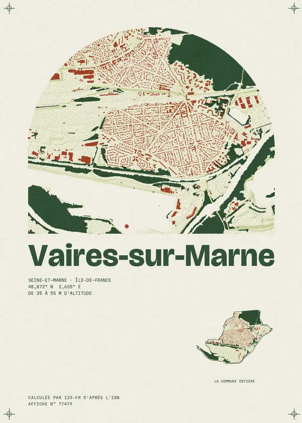 Affiche de Vaires-sur-Marne, calculée par 123-fr d'après l'IGN