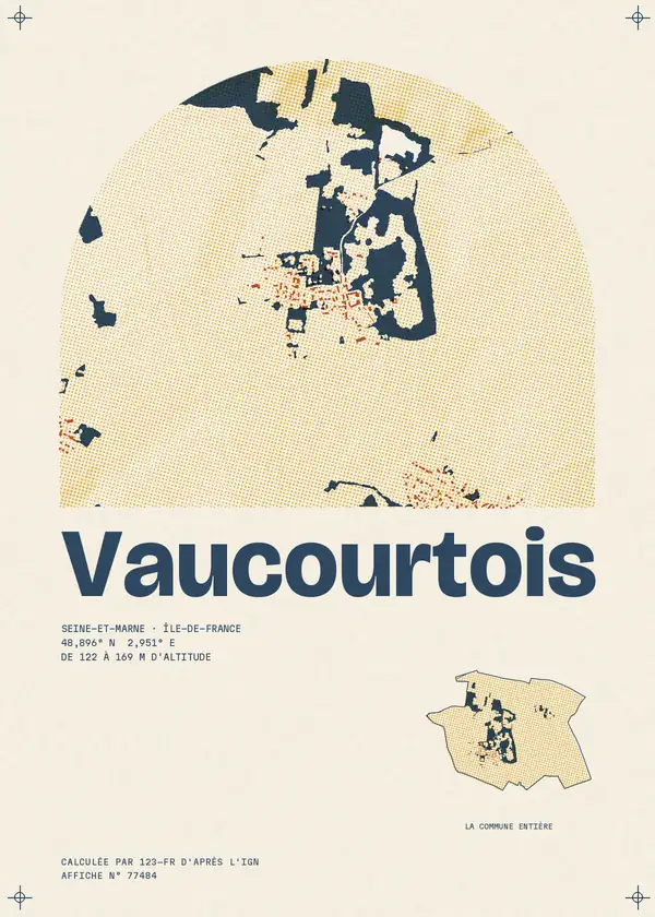 Affiche de Vaucourtois, calculée par 123-fr d'après l'IGN