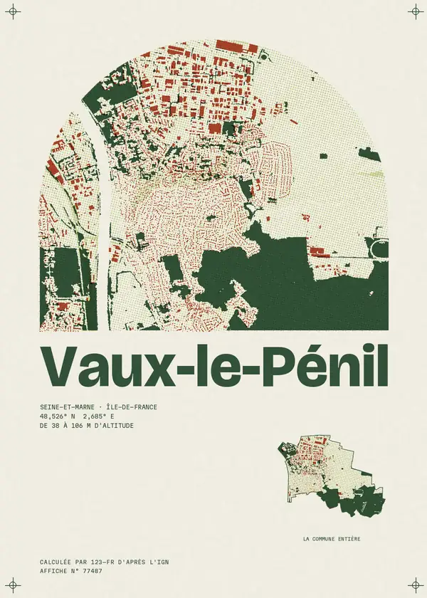 Affiche de Vaux-le-Pénil, calculée par 123-fr d'après l'IGN