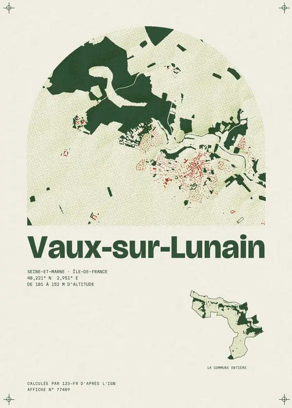 Affiche de Vaux-sur-Lunain, calculée par 123-fr d'après l'IGN