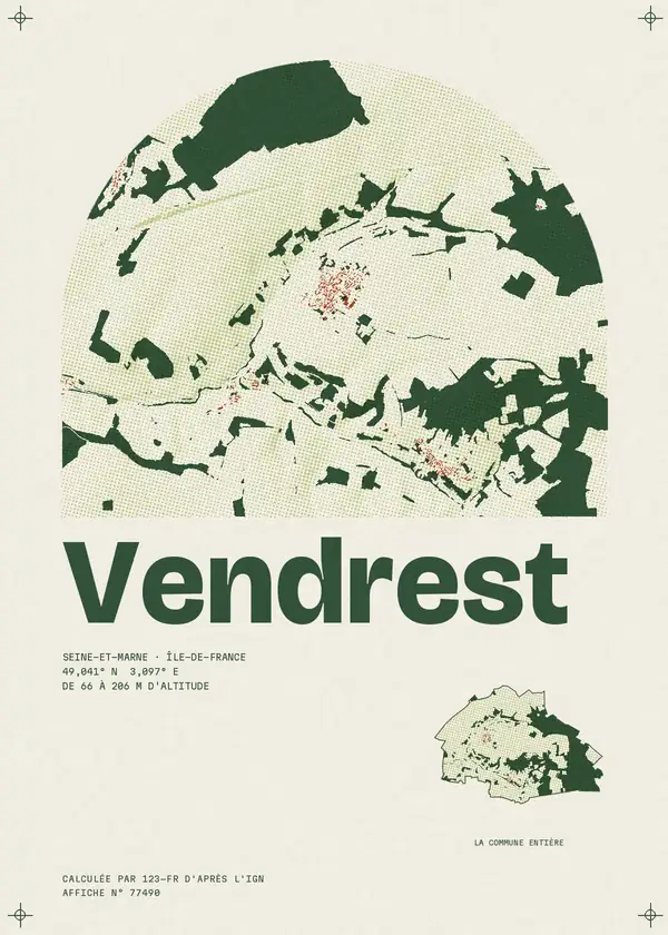 Affiche de Vendrest, calculée par 123-fr d'après l'IGN