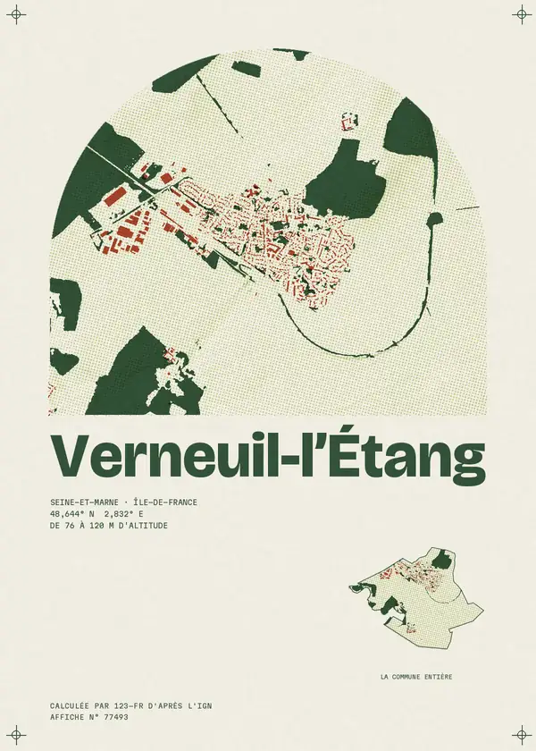 Affiche de Verneuil-l'Étang, calculée par 123-fr d'après l'IGN