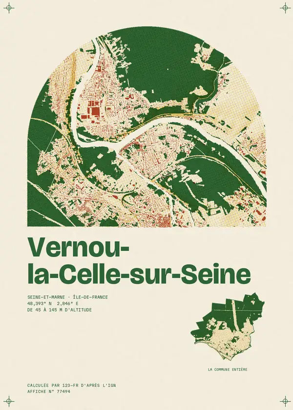 Affiche de Vernou-la-Celle-sur-Seine, calculée par 123-fr d'après l'IGN