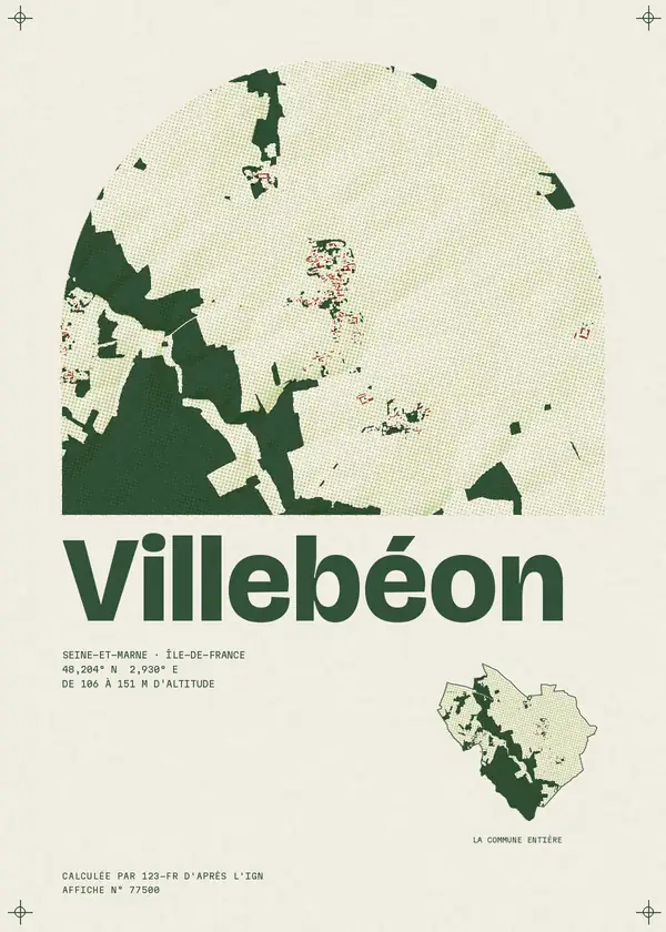 Affiche de Villebéon, calculée par 123-fr d'après l'IGN