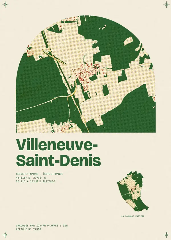 Affiche de Villeneuve-Saint-Denis, calculée par 123-fr d'après l'IGN