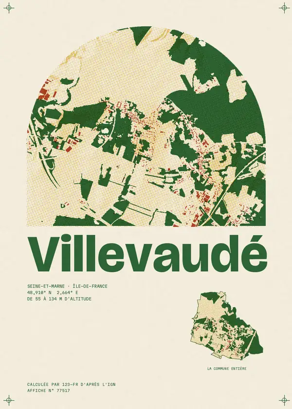 Affiche de Villevaudé, calculée par 123-fr d'après l'IGN
