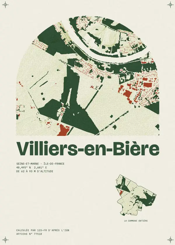 Affiche de Villiers-en-Bière, calculée par 123-fr d'après l'IGN