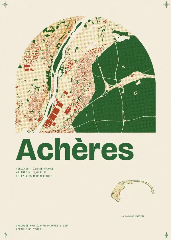 Affiche de Achères, calculée par 123-fr d'après l'IGN