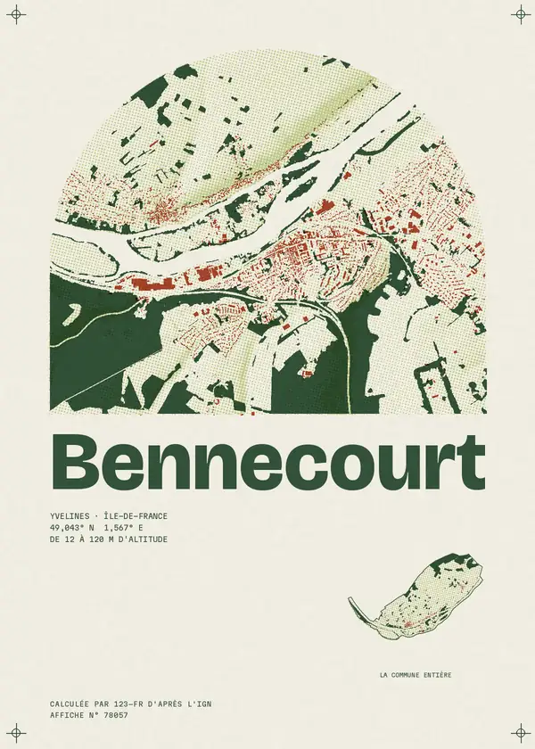 Affiche de Bennecourt, calculée par 123-fr d'après l'IGN