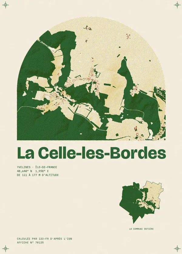 Affiche de La Celle-les-Bordes, calculée par 123-fr d'après l'IGN