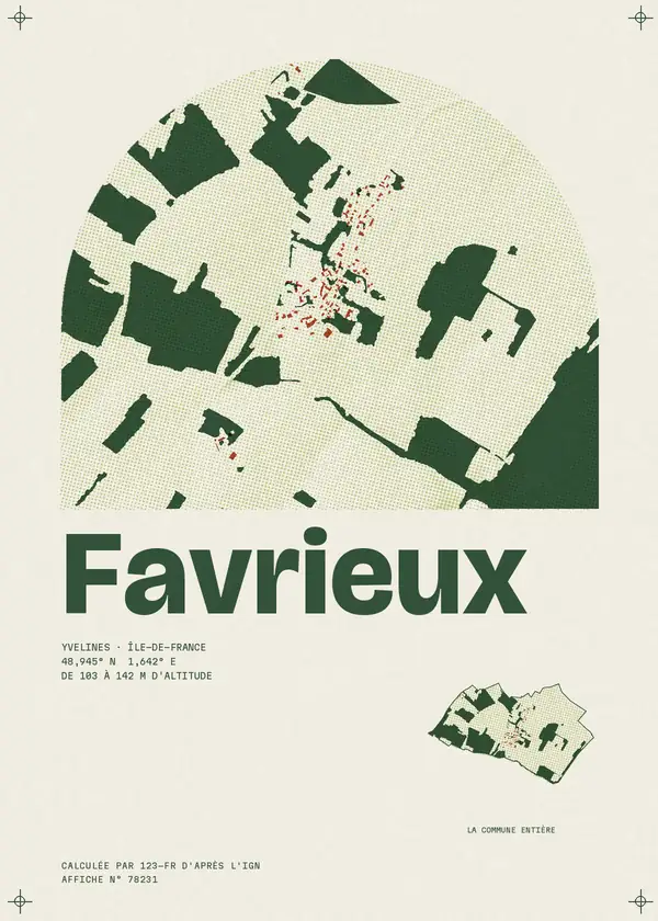 Affiche de Favrieux, calculée par 123-fr d'après l'IGN