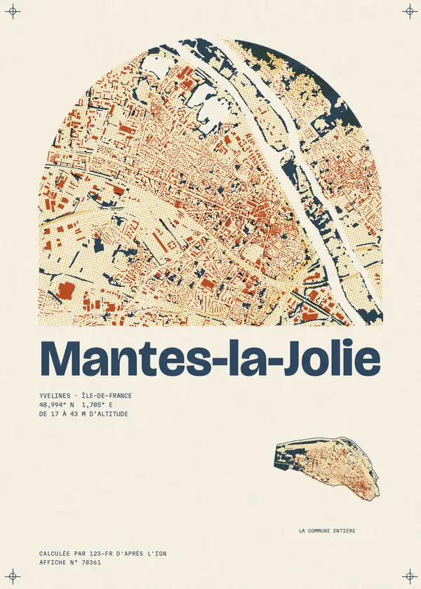 Affiche de Mantes-la-Jolie, calculée par 123-fr d'après l'IGN