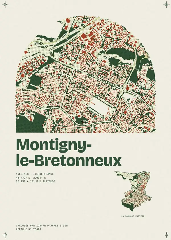 Affiche de Montigny-le-Bretonneux, calculée par 123-fr d'après l'IGN